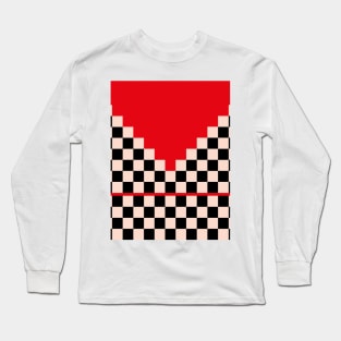 Classic Black and White Red Checker Ethnic Pattern Long Sleeve T-Shirt